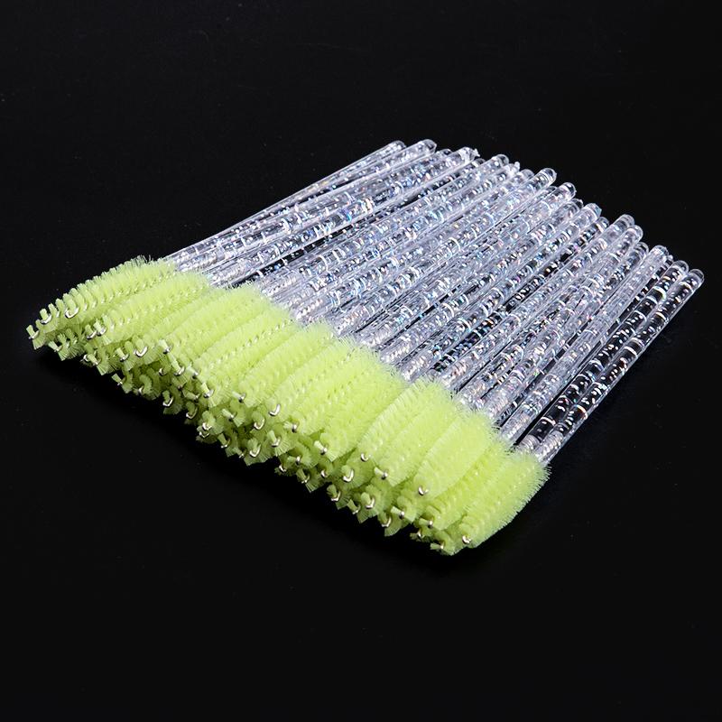 zwellbe Good Quality Disposable 50 Pcs/Pack Crystal Eyelash Makeup Brush Diamond Handle Mascara Wands Eyelash Extension Tool