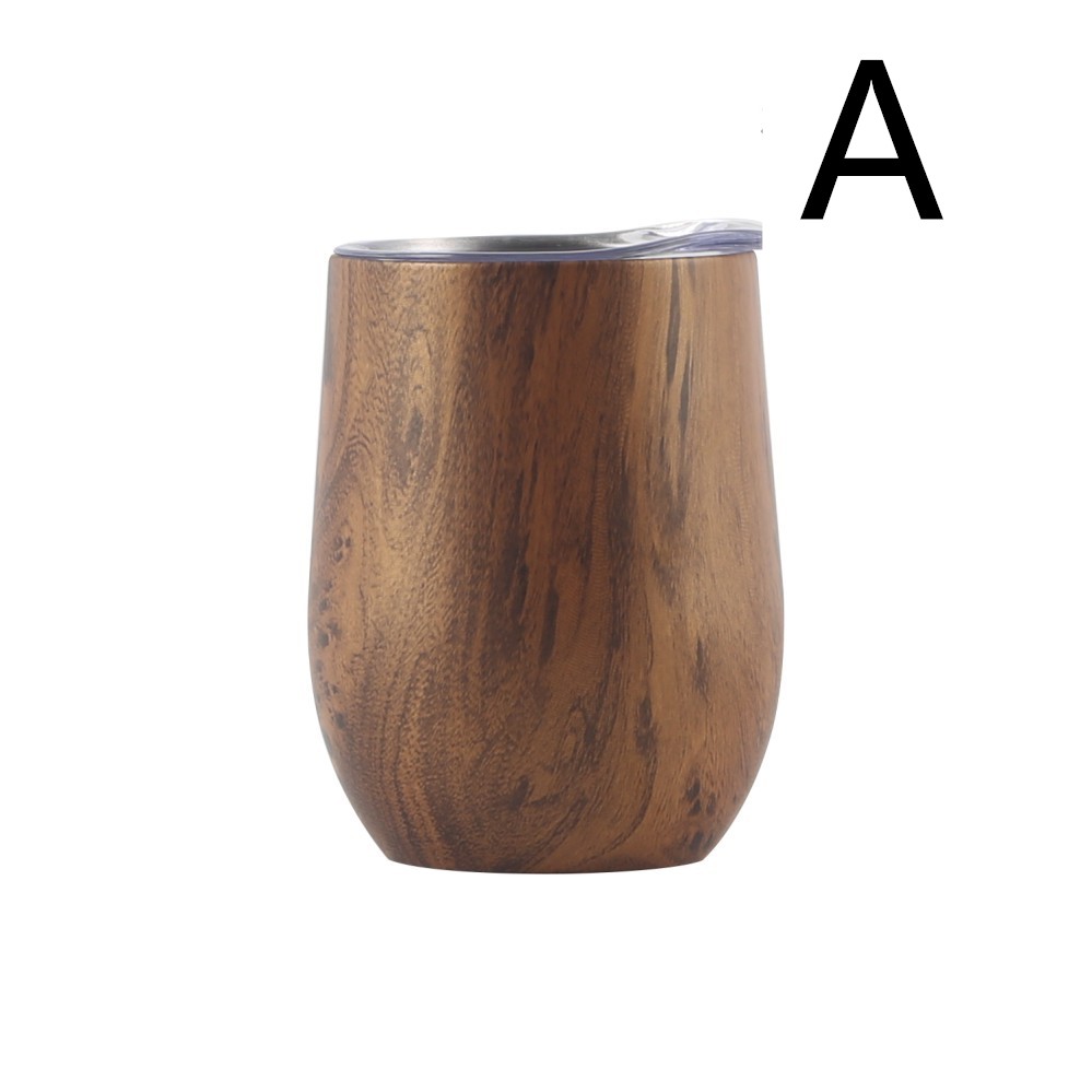 12oz Wine Tumbler Wood Grain Cup Coffee Mugs Wine Glass Water Bottle 2 Layer Vacuum Insulated Wedding Party Champagne Mugs with Lid