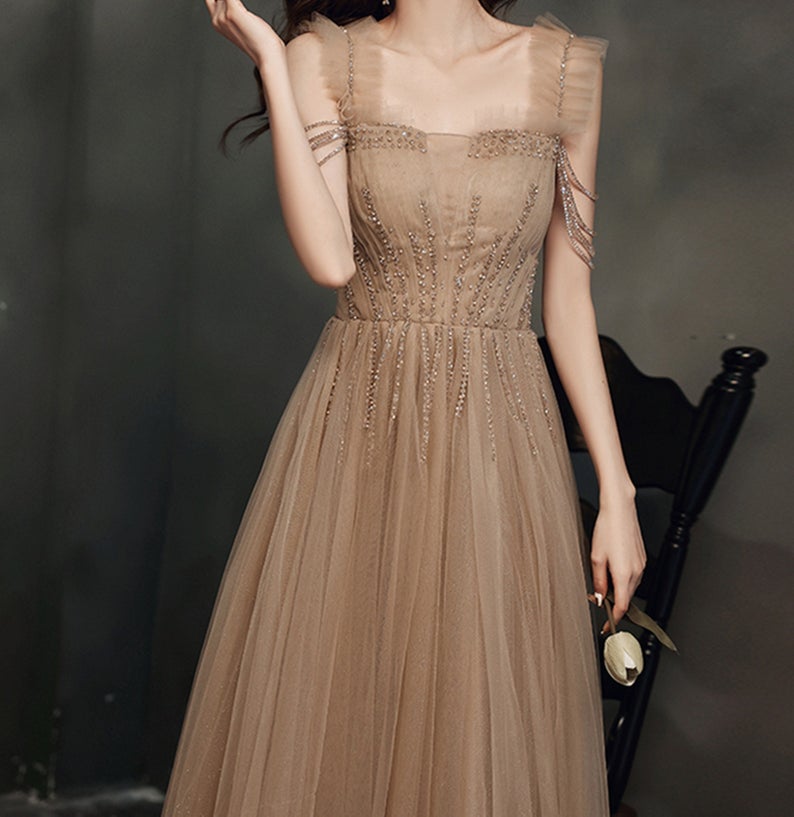 Evening Dresses Beaded Square Neck A Line Prom Dress Party Wear Floor Length Custom Made Formal Gowns