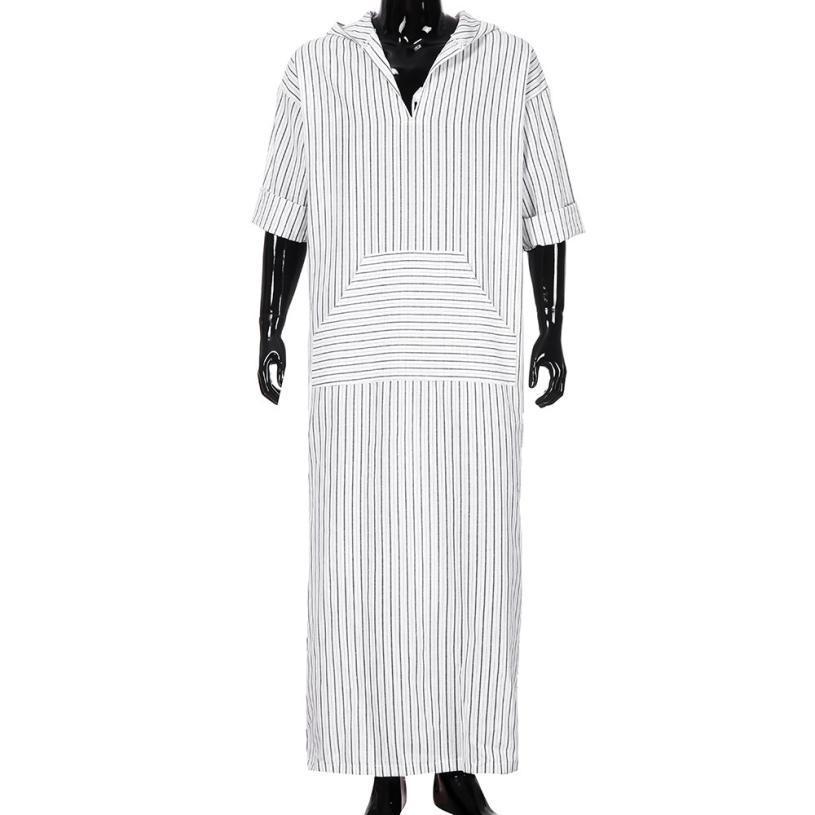 tops Men's t-shirt Ethnic Robes Loose Striped Long Sleeve Hooded Vintage Casual Dress Kaftan men's t shirt casual jul19 201202