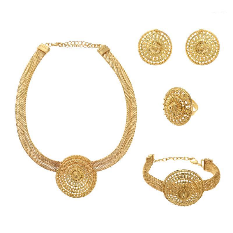 Earrings & Necklace Gold Color Dubai Party Women Wedding Hollow Round Pendants Necklaces Bracelet Free Size Ring African Jewelry Sets, As pic
Earrings & Necklace Gold Color Dubai Party Women Wedding Hollow Round Pendants Necklaces Bracelet Free Size Ring African Jewelry Sets, As pic