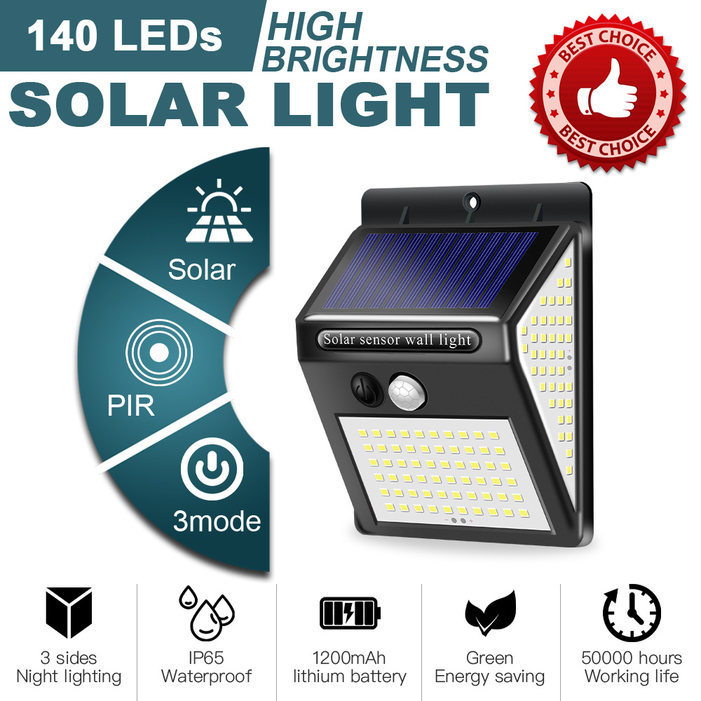 140 LED Solar Light Outdoor Solar Lamp PIR Motion Sensor Solar Powered Sunlight Street Light for Garden Decoration
140 LED Solar Light Outdoor Solar Lamp PIR Motion Sensor Solar Powered Sunlight Street Light for Garden Decoration