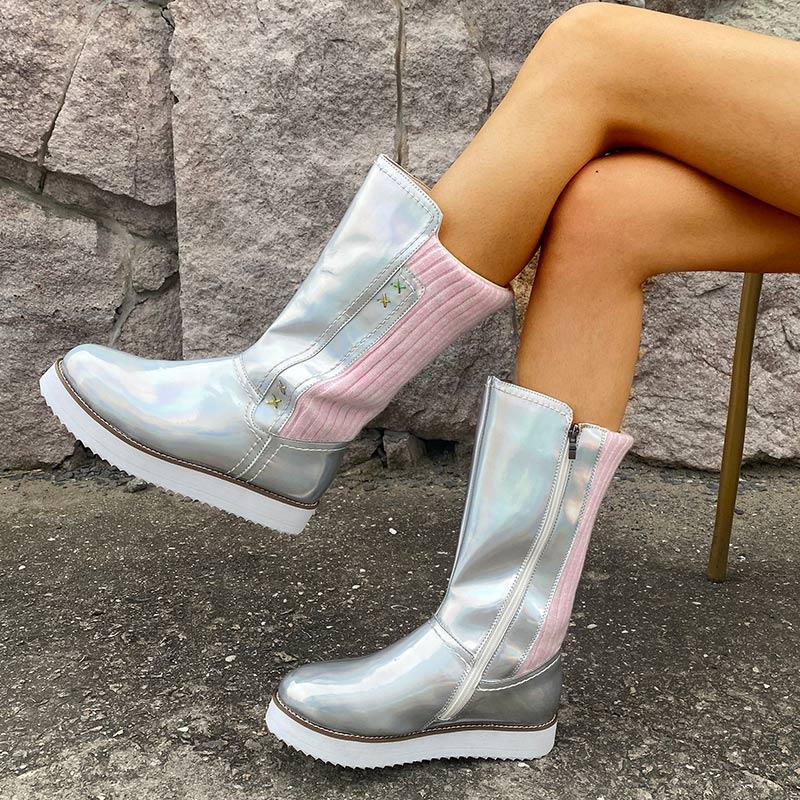 Women Winter Mid-calf Boots Ladies Autumn Girls Flat Heel Boots Fashion Knitting Patchwork Shoes Thick Zippers Platform PU, Beige
Women Winter Mid-calf Boots Ladies Autumn Girls Flat Heel Boots Fashion Knitting Patchwork Shoes Thick Zippers Platform PU, Beige