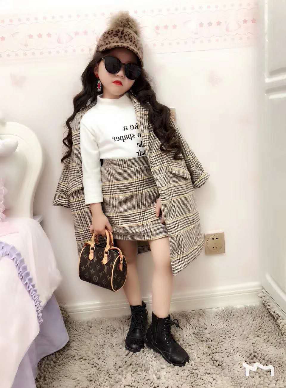 Mihkalev Girl fall outfits 2020 autumn winter children clothing set Coat+Skirt baby girls tracksuit kids Woollen Clothes setsX1019