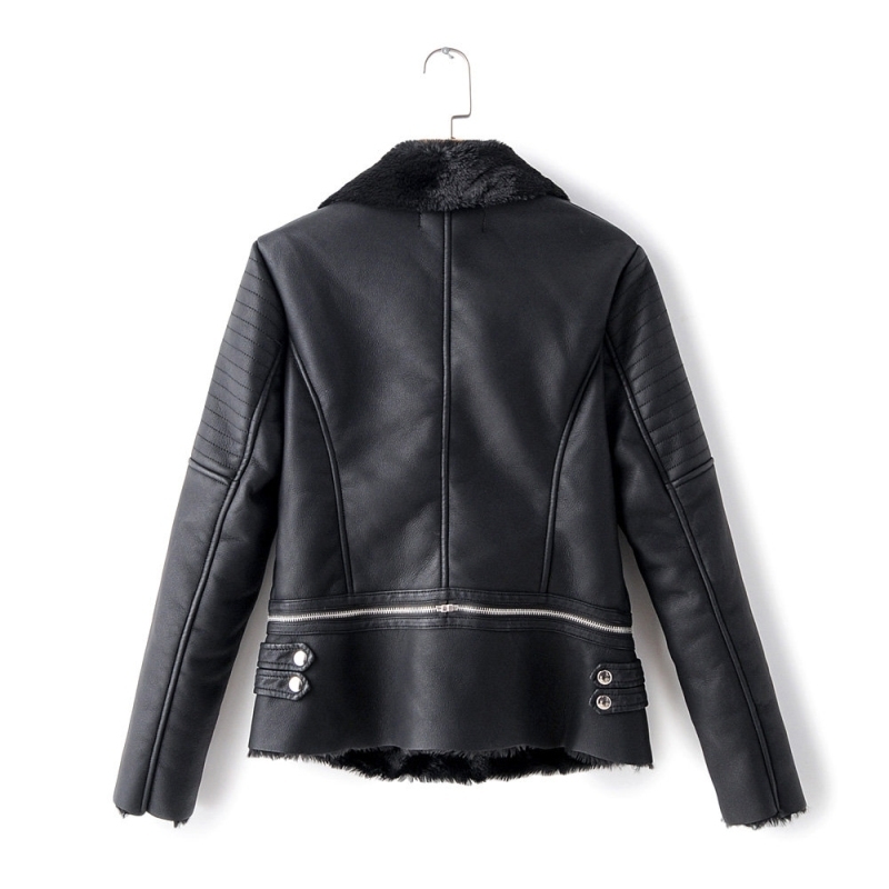 fashion ladies PU leather jacket winter women fashion fur collar jacket female faux leather coat moto style girls coats 201030