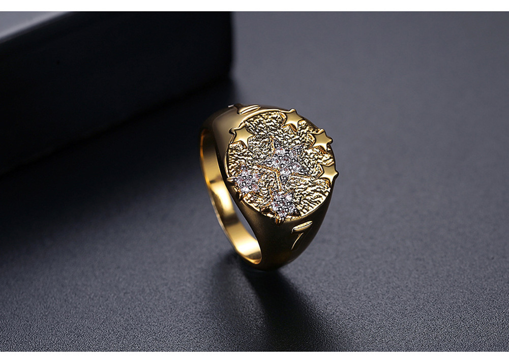 Men's Hip Hop Vintage Retro Rings 18k Real Gold Plated Cubic Zircon Diamond Finger Ring Jewelry Gift