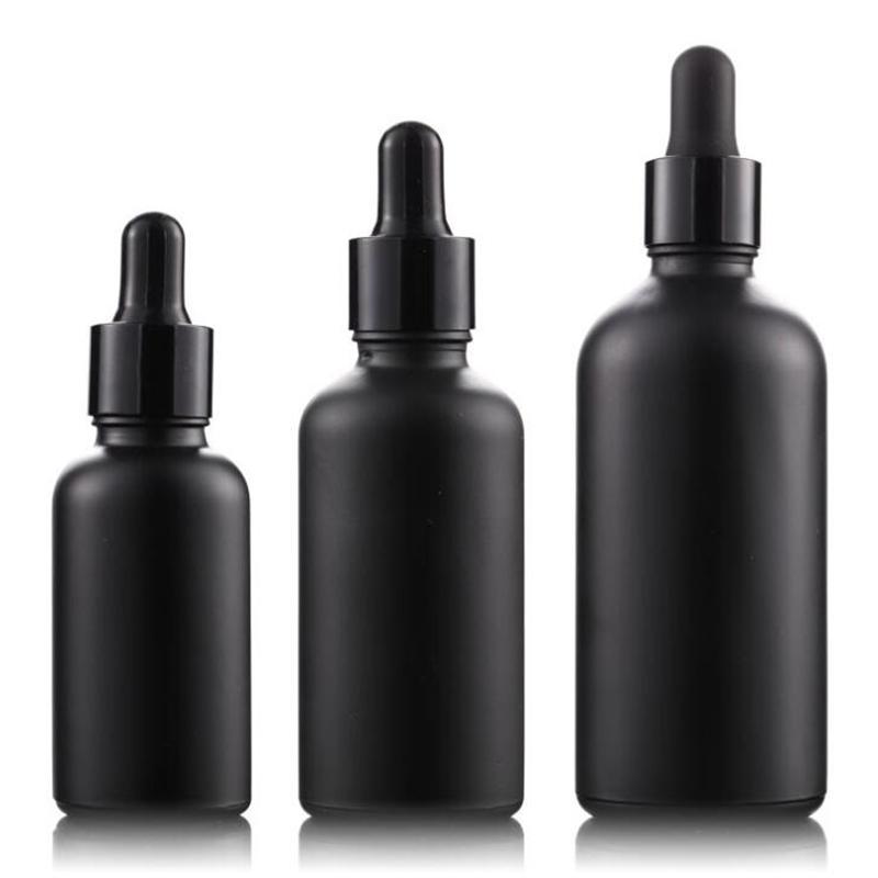 In Stock Matte Black 30ml 50ml 100ml Essential Oil Dropper Glass Bottles With Pipette For Cosmetic E Liquid Packaging Storage & Jars