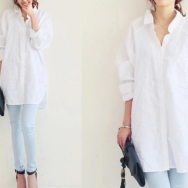 White Casual Linen Women Vogor Sean Womens Blouses Shirt Spring Summer Blusas Office Lady Elegant Loose Tops and Blouses 6081 50 201201