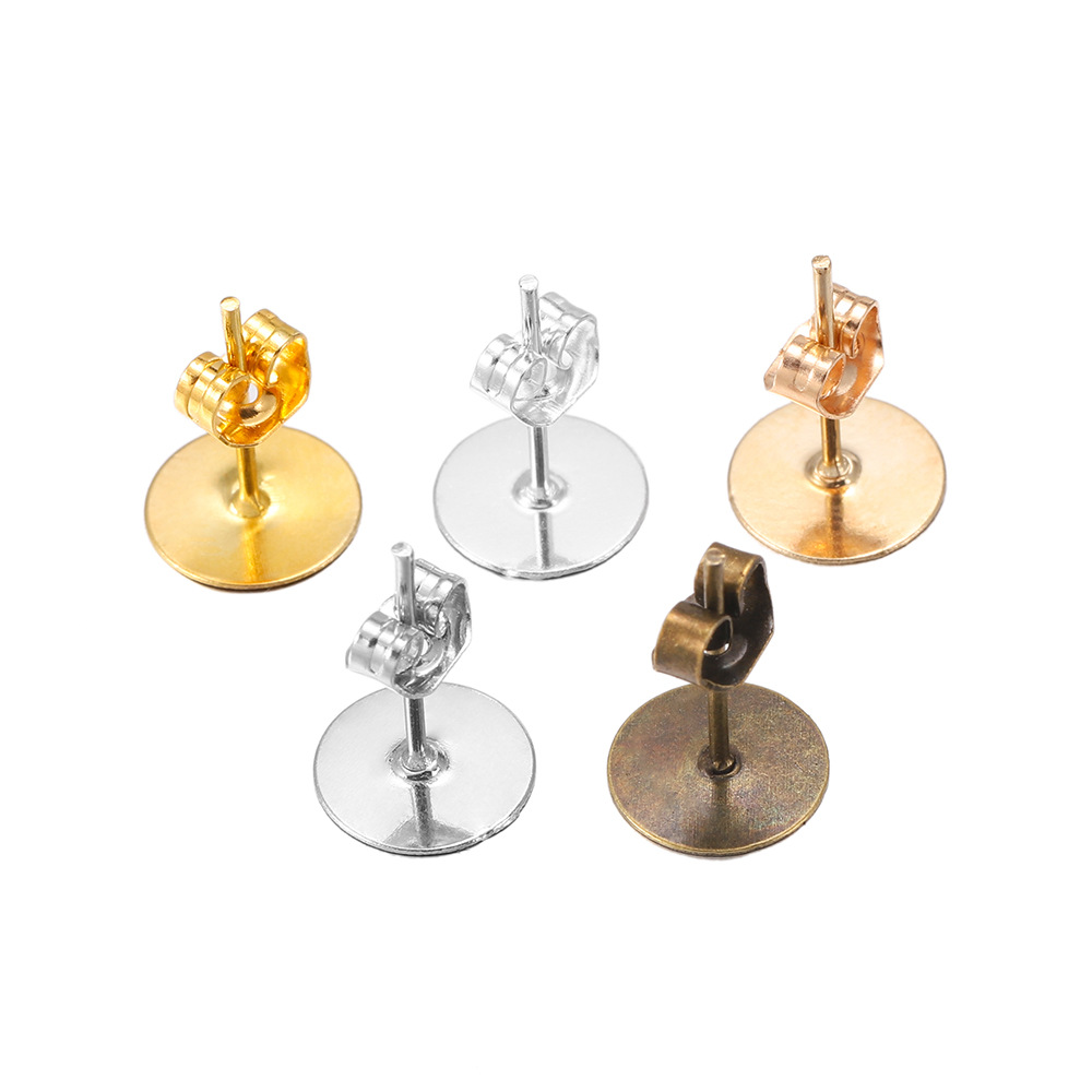 8mm jewelry Components Gold silver Blank Post Earring Studs Base Pins With Earring Plug Ear Back
