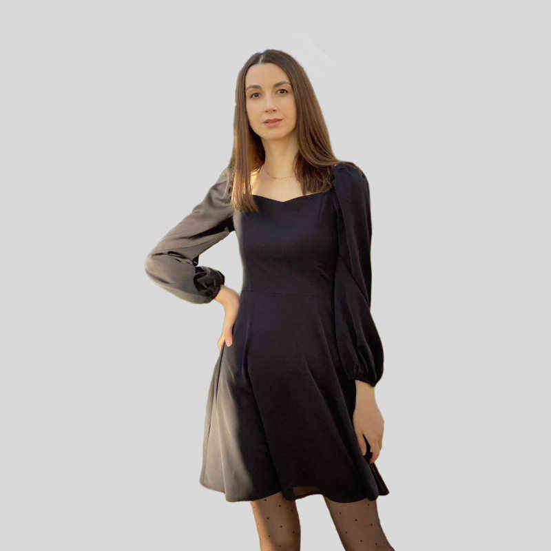 CHURSES Solid Casual Spring Mini Dress Puff Sleeve Square Neck Elegant Slim Party Dress Ladies Vintage A Line Women Dresses 2022 211221