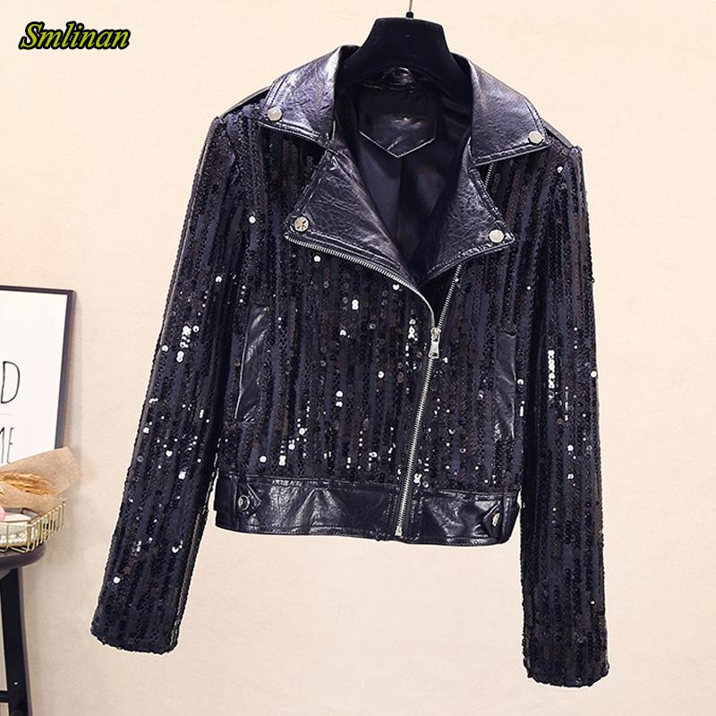 Smlinan Women Sequins Leather Jacket Women Turn-down Collar Zipper Casual Faux Leather Coat Female Motorcycle Biker Overcoat, Black
Smlinan Women Sequins Leather Jacket Women Turn-down Collar Zipper Casual Faux Leather Coat Female Motorcycle Biker Overcoat, Black