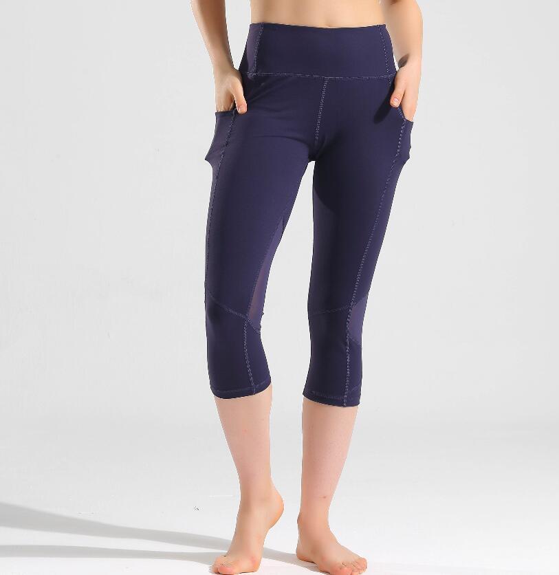 woman capris 4 way stretch fabricl pant sexy gym mesh splice leggings 201203