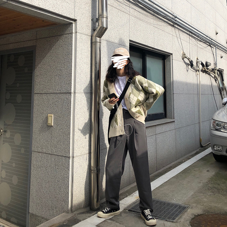 2 colors autumn korean style color patchwork rabbit fur soft V neck plaid knittd cardigans womens sweaters womens (F1413) 201030wtt