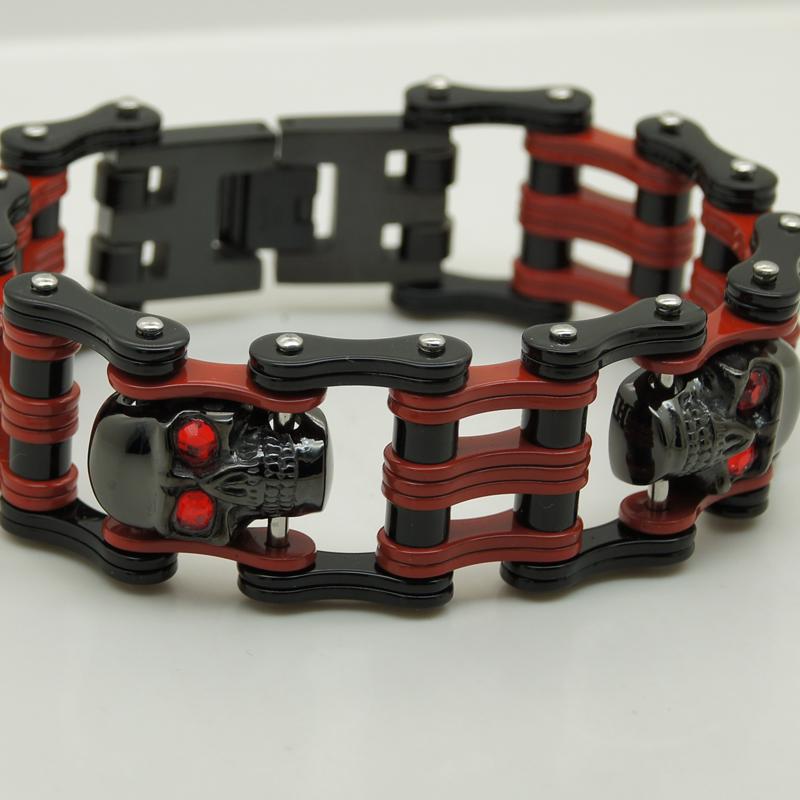 cool men/boy black & red plating red cz stone eye motorcycle bike rocky cowboy chain 316L stainless steel bracelet
