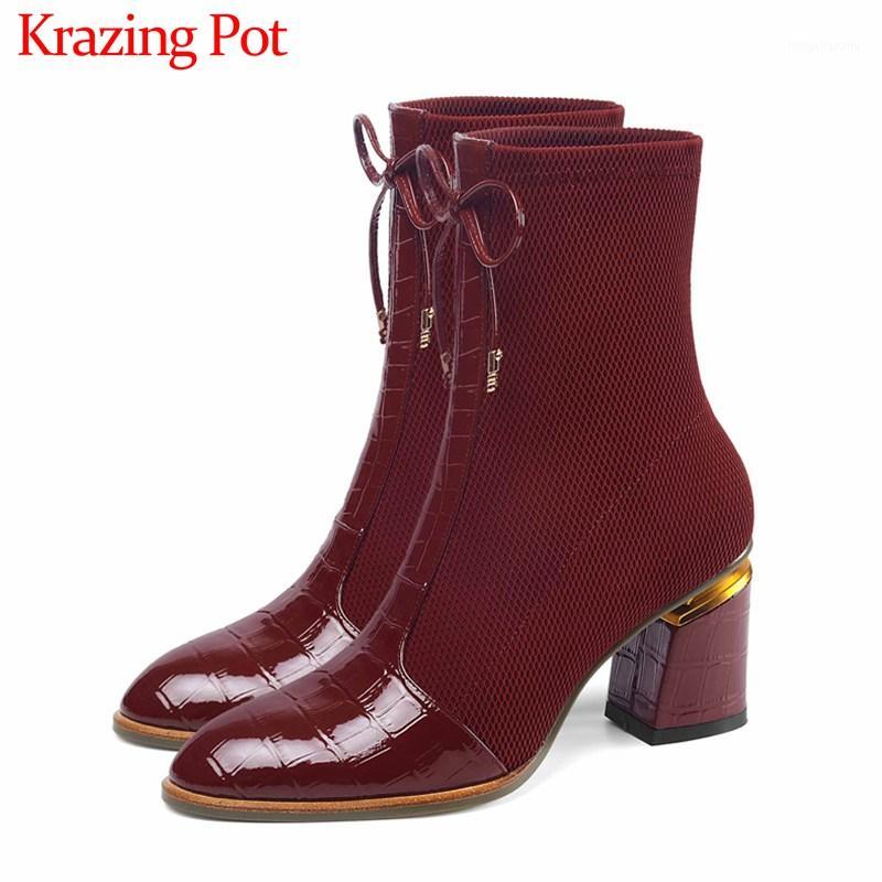 Krazing Pot elegant bowtie print cow leather patchwork round toe high heels breathable women winter mid-calf boots big size L661, Black
Krazing Pot elegant bowtie print cow leather patchwork round toe high heels breathable women winter mid-calf boots big size L661, Black
