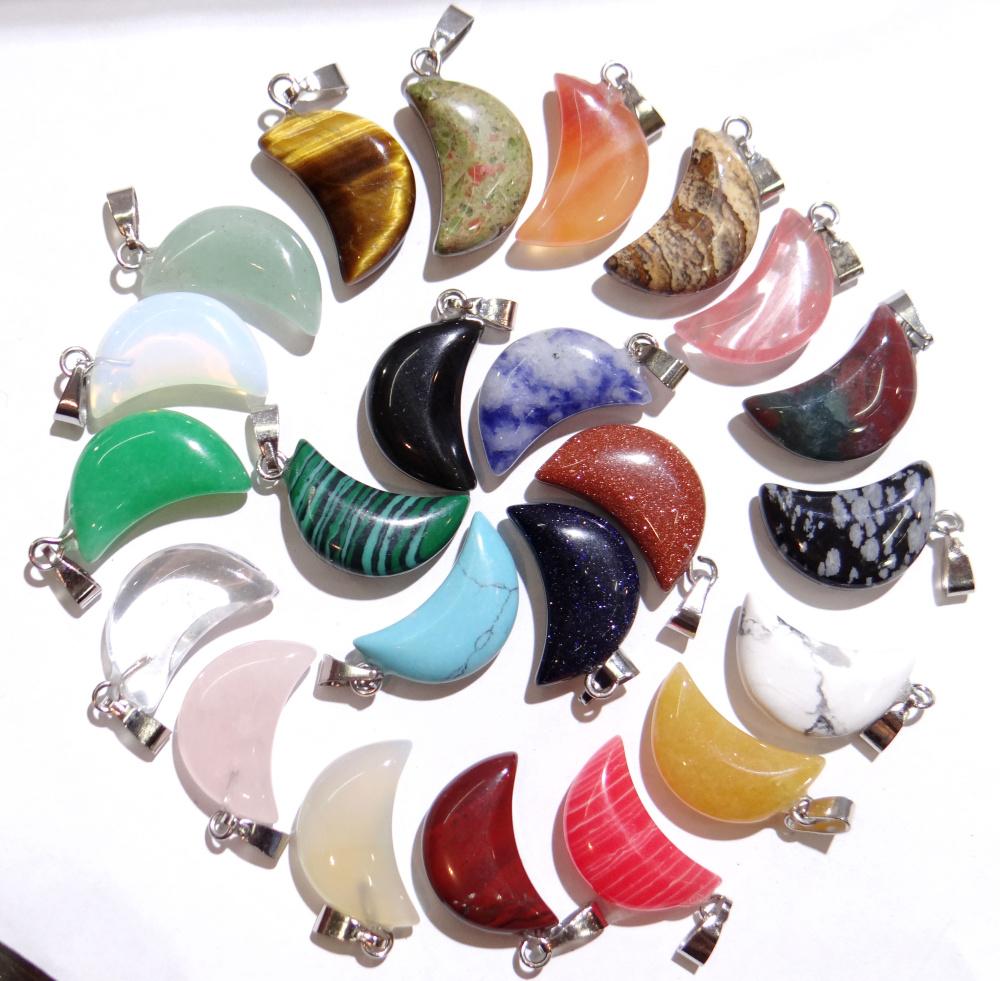 Natural Stone white pink Rose quartz crystal crescent moon shape charms pendants for jewelry making diy earrings necklace