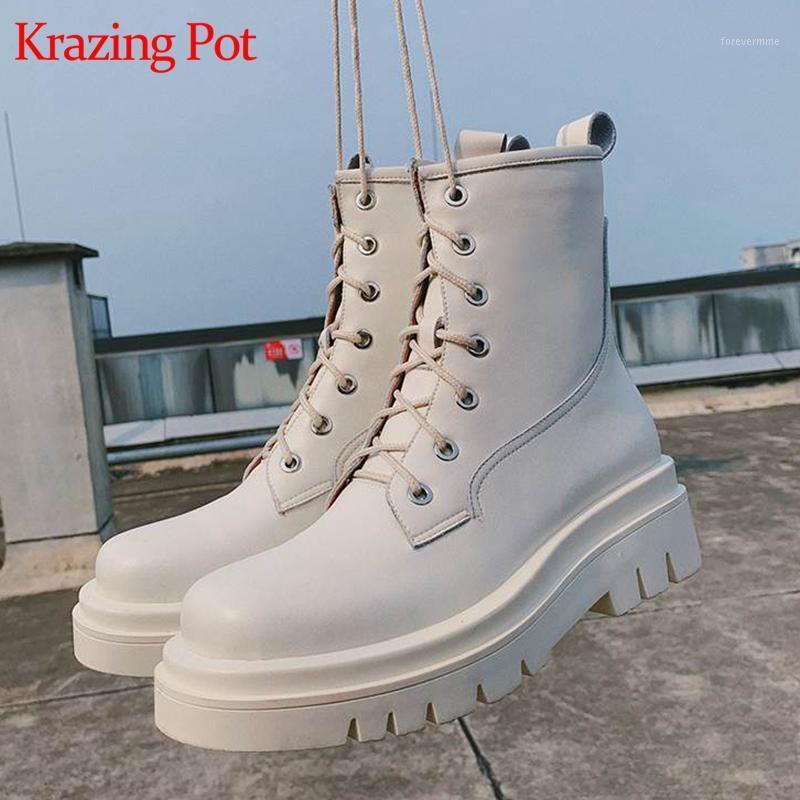 Krazing Pot full grain leather thick bottom motorcycle boots round toe lace up keep warm rivets beading platform ankle boots L571, Black
Krazing Pot full grain leather thick bottom motorcycle boots round toe lace up keep warm rivets beading platform ankle boots L571, Black