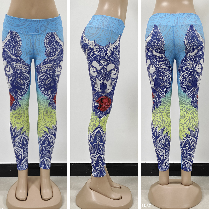LI-FI Original Wolf Print Leggings Women Yoga Pants Gym Leggings Fitness Sports Wear Elastic Tight Yoga Leggings 201202