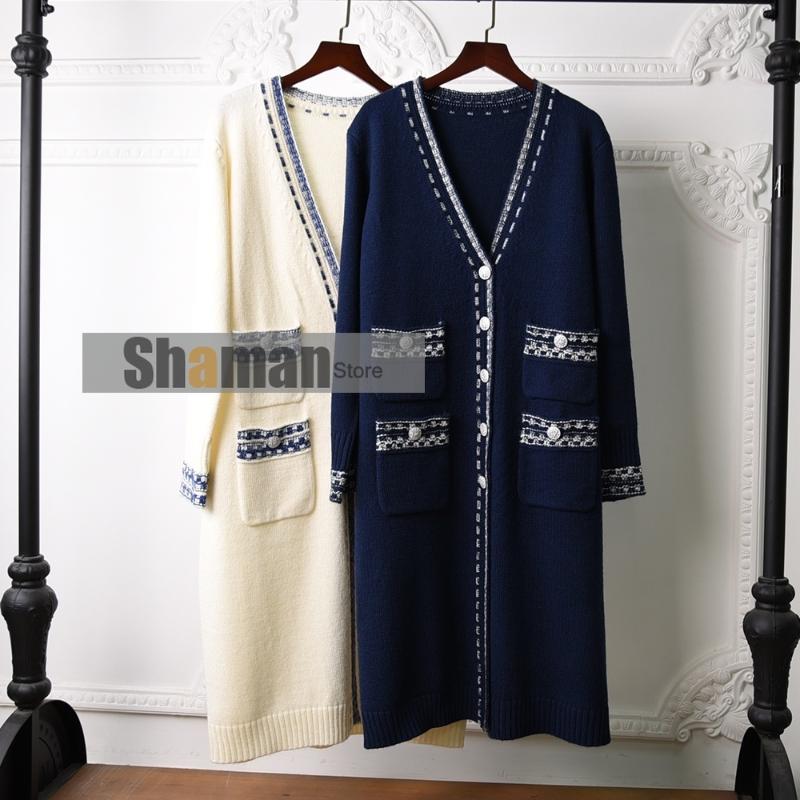 High end Paris Designer winter clothes long sweater fall 2020 cardigan women vintage V neck CASHMERE elegant woman sweaters -L, Blue 
High end Paris Designer winter clothes long sweater fall 2020 cardigan women vintage V neck CASHMERE elegant woman sweaters -L, Blue