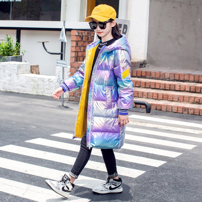 Children Girls School Winter Jacket Long Style Oversized Hooded Glossy Parka Teenage Boys Outerwear Snow Down Coat 12 13 14 Year 201102