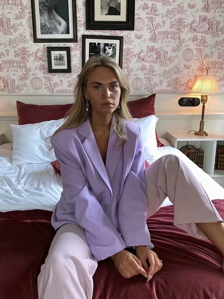 Elegant women purple blazer jackets fashion ladies oversize loose suits coat casual female long sleeve blazer girls chic 201201