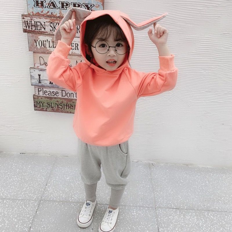 Autumn Spring Children Big Rabbit Ear Clothing Set Baby Boys Girls Hoodies Pants 2pcs Outfit Toddler Kids Sport TracksuitsX1019