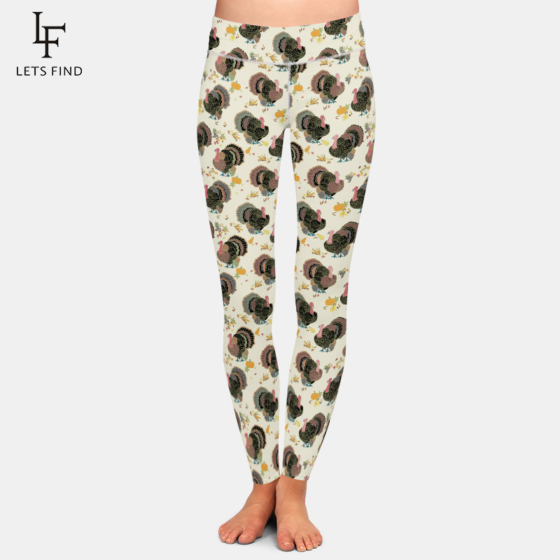 LETSFIND 3D Thanksgiving Turkey Print Leggings High Waist Plus Size Elastic Workout Fashion Casual Women Pants 220307