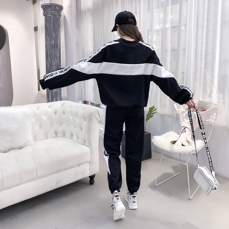 Fashion Tracksuit For Women Korean Version Plus Velvet Sweater Female Tracks Loose Large Size Women's Casual Sports Two-Piece 201119