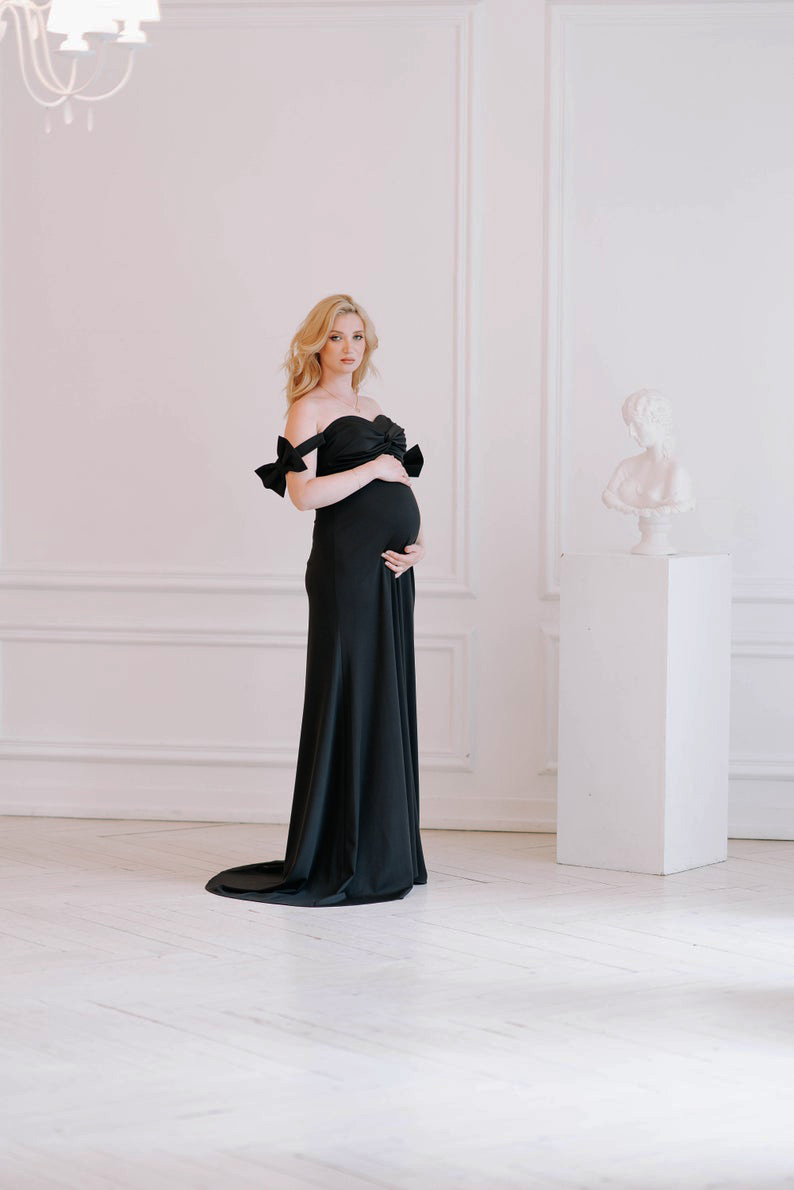 Black Women Nightrobes Ruffle Off Shoulder Mermaid Ladies Sleepwear Bathrobe Plus Size Prom Party Shower Dress