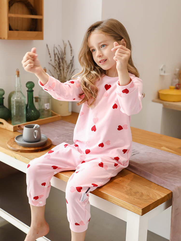 Lovely One Piece Jumpsuit Pajamas For Girls Soft Cotton Warm Long Sleeve Sleepwear Autumn Winter Kids Night Wear Home Clothes 201104