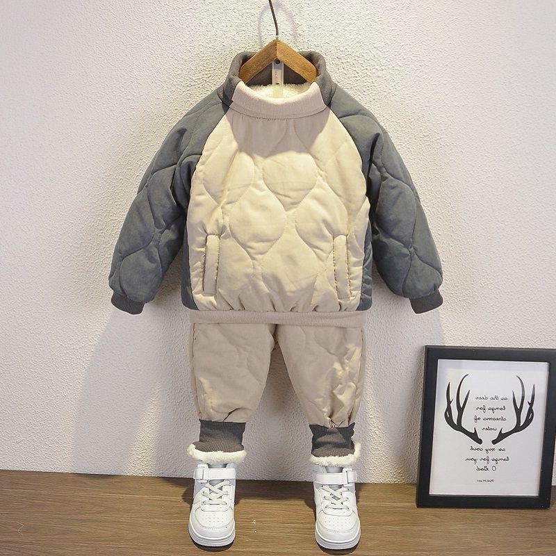 Boys winter clothes sets kids fashion thick velvet coats pants 2pcs warm tracksuits for baby boy children jogging suits outfits Y1117