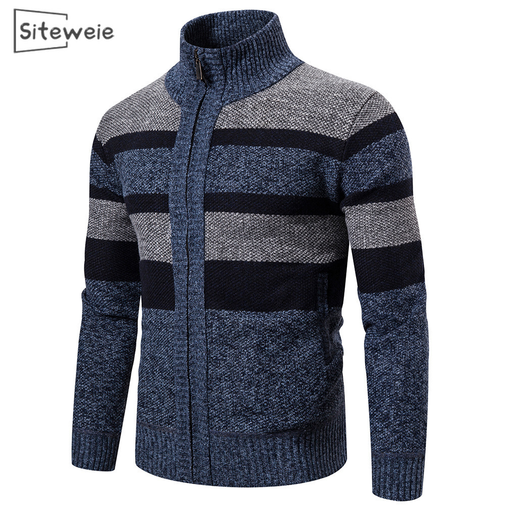 SITEWEIE Men Trendy Zipper Cardigan Long-sleeve Knitted Casual Turtleneck Sweaters Fall Winter Men Outdoor Sports Tops L470 201118