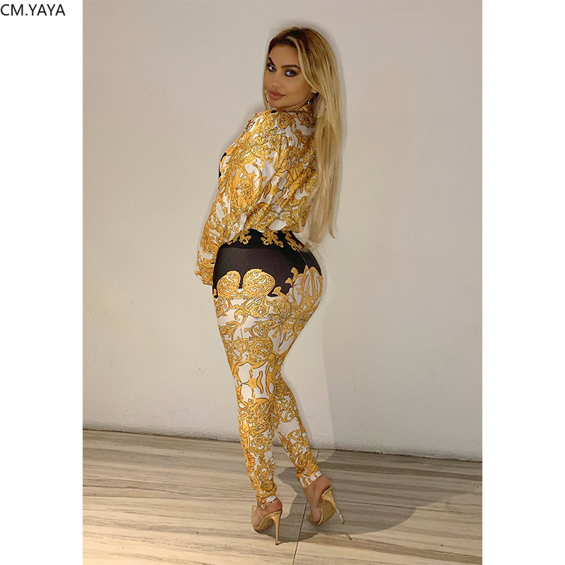 Women's Two Piece Pants Autumn Street Full Sleeve Print bodysuit & pants Casual Sexy Fashion tracksuit outfit GLK9389 201007