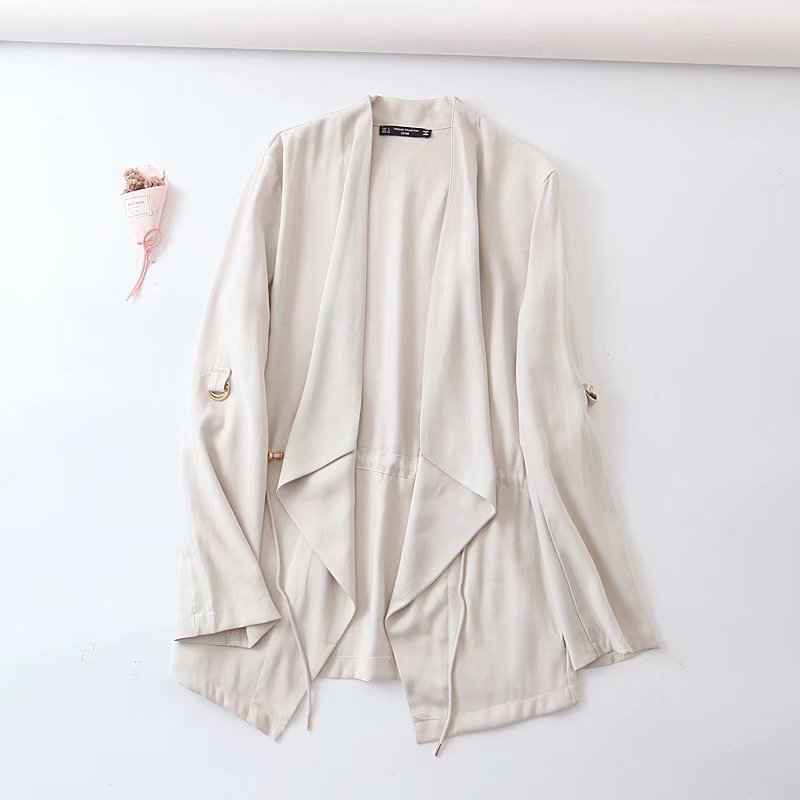 Army Green Trench Coat Women Cardigan Coat 2019 Autumn Asymmetrical Windbreaker Slim Waist Streetwear casacos femininos T200810