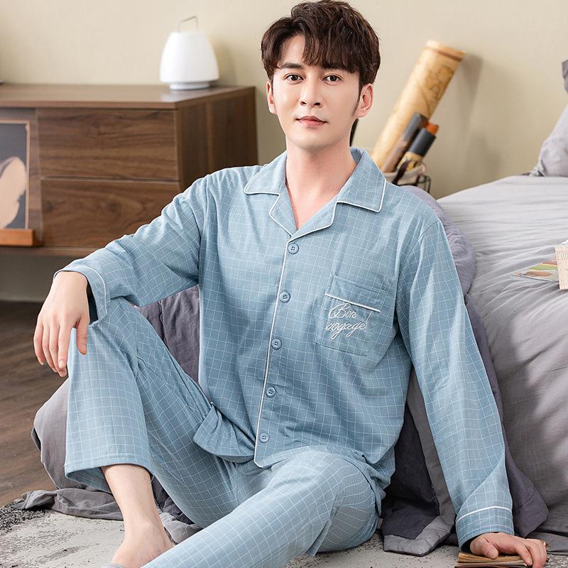 Men'S Pajamas Spring Autumn Long-Sleeved Cotton Cardigan Plaid Lapel Youth Loose Home Service Suit Sleepwear Set Loungewear, 15
Men'S Pajamas Spring Autumn Long-Sleeved Cotton Cardigan Plaid Lapel Youth Loose Home Service Suit Sleepwear Set Loungewear, 15