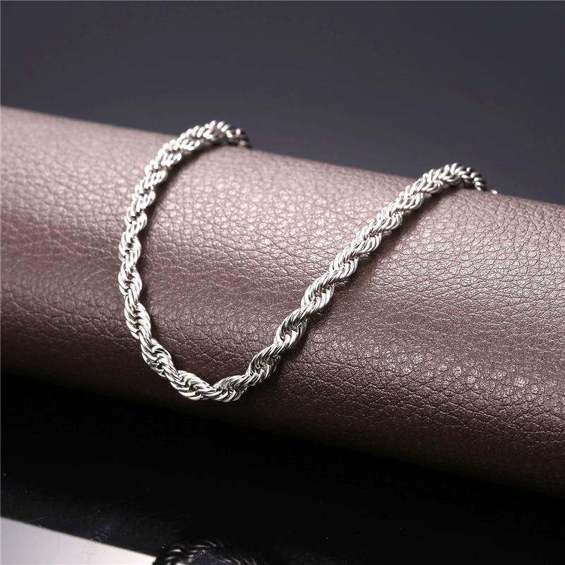 Hip Hop 18K Gold Plated Stainless Steel 3MM Twisted Rope Chain Choker Necklace for Men Hiphop Jewelry Gift in Bulk 2021