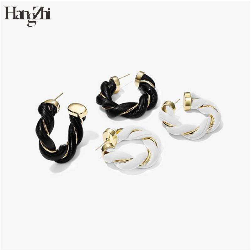 Hoop & Huggie HANGZHI 2021 S925 Vintage Metal Leather Twist Weave Geometric Round Earrings Black White For Women Girls Party Jewelry
Hoop & Huggie HANGZHI 2021 S925 Vintage Metal Leather Twist Weave Geometric Round Earrings Black White For Women Girls Party Jewelry