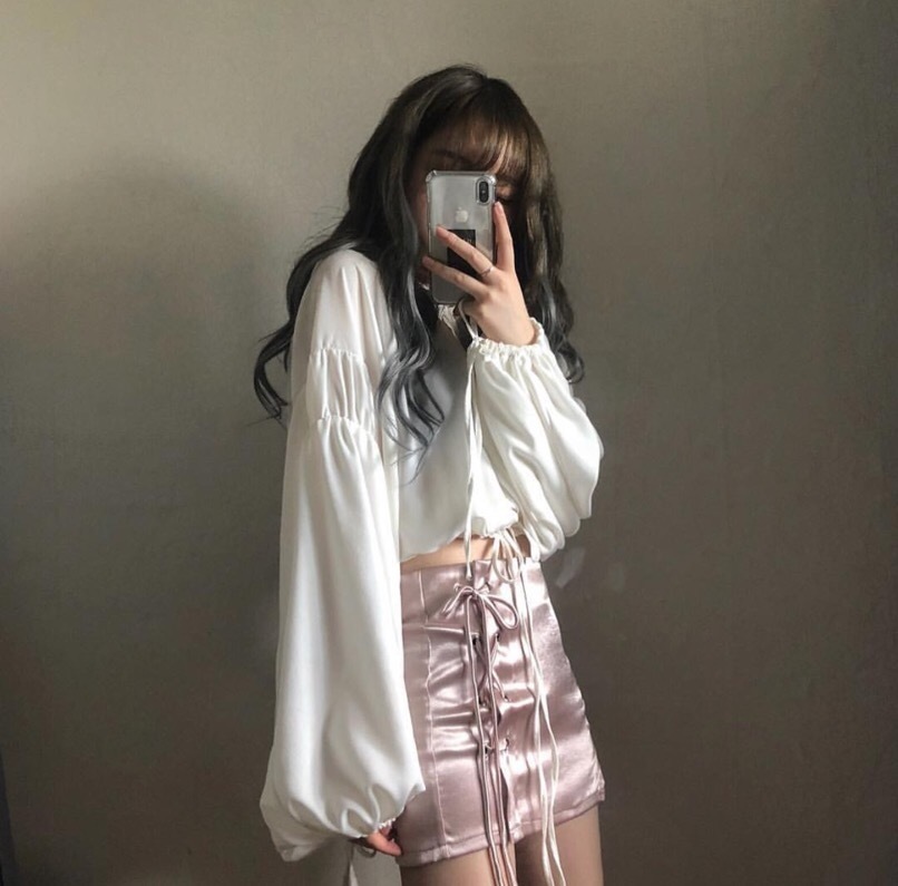 Harajuku korean Japanese style kawaii cute white lace up long sleeve shirts and lace up mini skirts women sets YQ1016 T200325