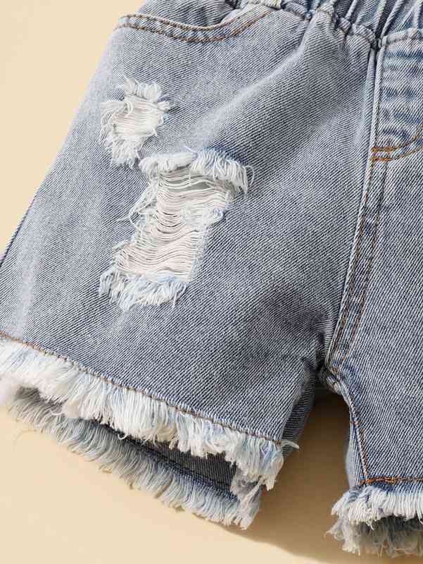Baby Girl Cartoon Graphic Frill Trim Cami Top With Denim Shorts SHE