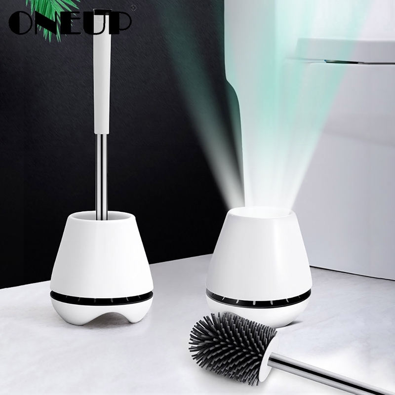 

ONEUP TPR Toilet Brush Silicone Soft Cleaning Brush Head For Toilet Long Handle Cleaning Tool With Base Bathroom Accessories Y200320