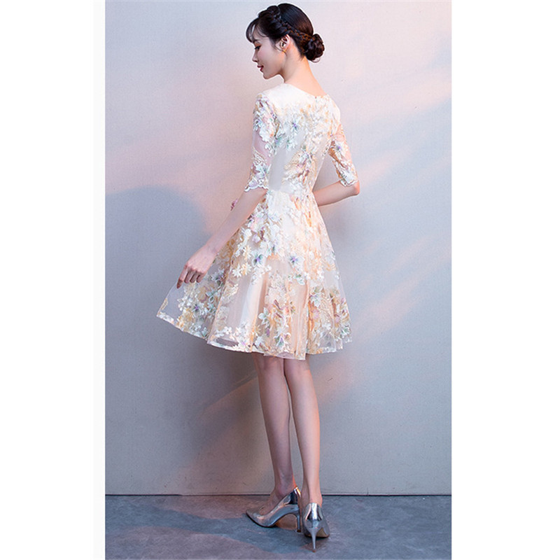 Party Dress Women Champagne XS2XL Plus Size A Line Mini Dresses New Spring Summer Floral Elegant Slim Dress Vestido LD1042 T200113