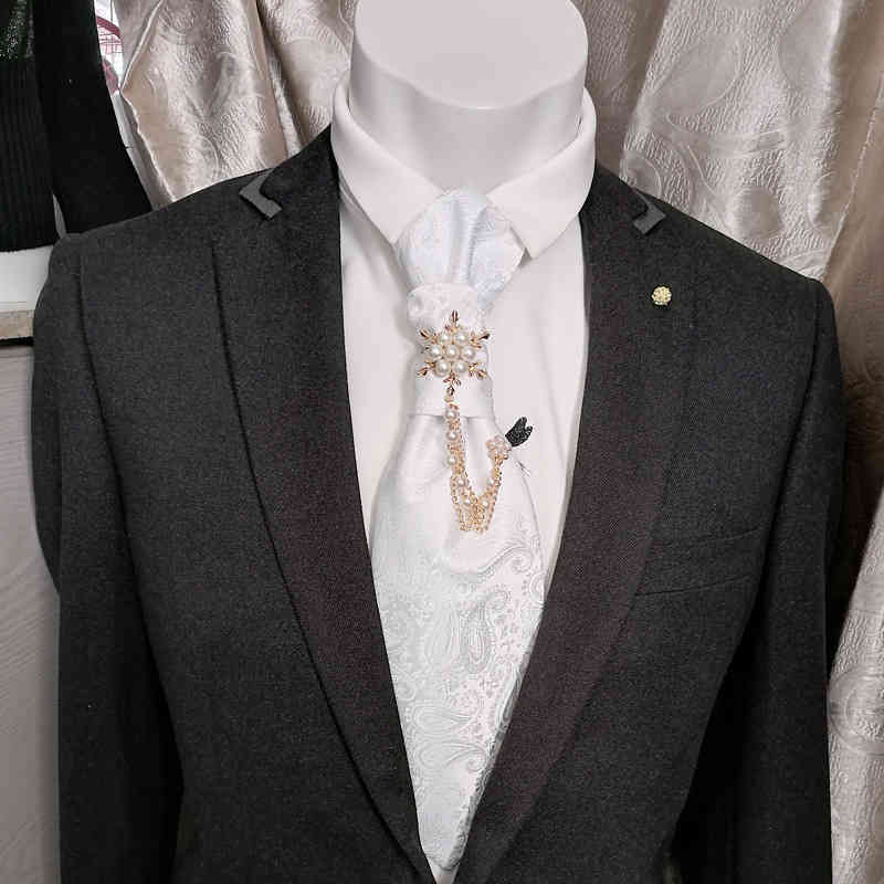 Necktie Scarf Corbata Snowflake White Hong Kong Knot Men's Suit Formal Accessories Bow Tie Wedding Dress Props Photographer Modeling