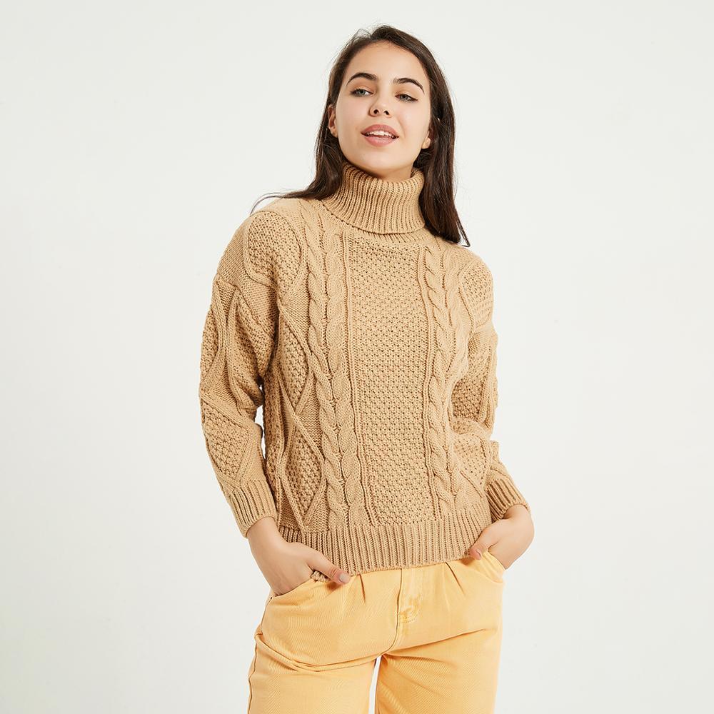 Wixra Womens Sweater Pullovers Thick Casual Turtleneck Solid Autumn Winter Female Knit High Stretch Full Sleeve Twisted Jumpers 201221