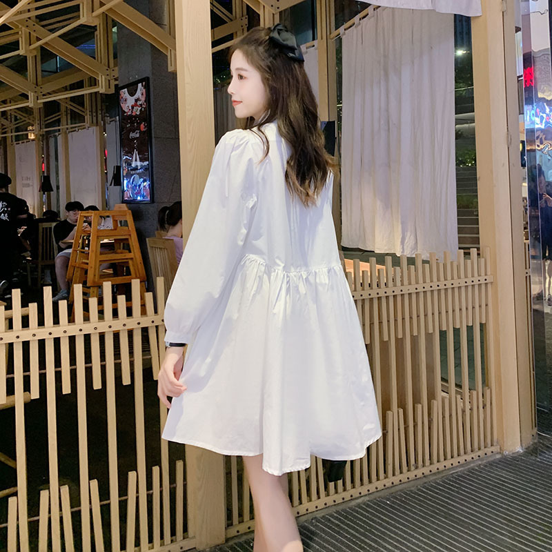 852# Maternity Clothes Spring Autumn Turn Down Collar Mid-Long Shirt Dress LJ201123