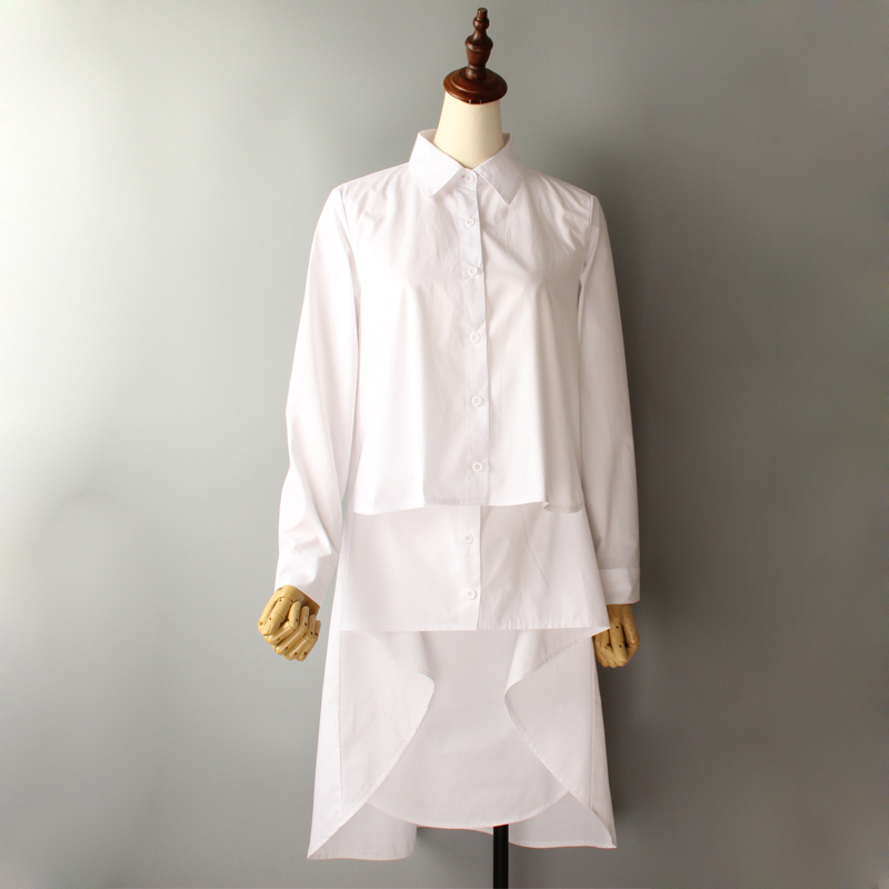 [EWQ] Summer New Turn-down Collar Long Sleeve Asymmetrical Large Size High Quality Shirt Top Loose Trend Women Blouse QH324 201125