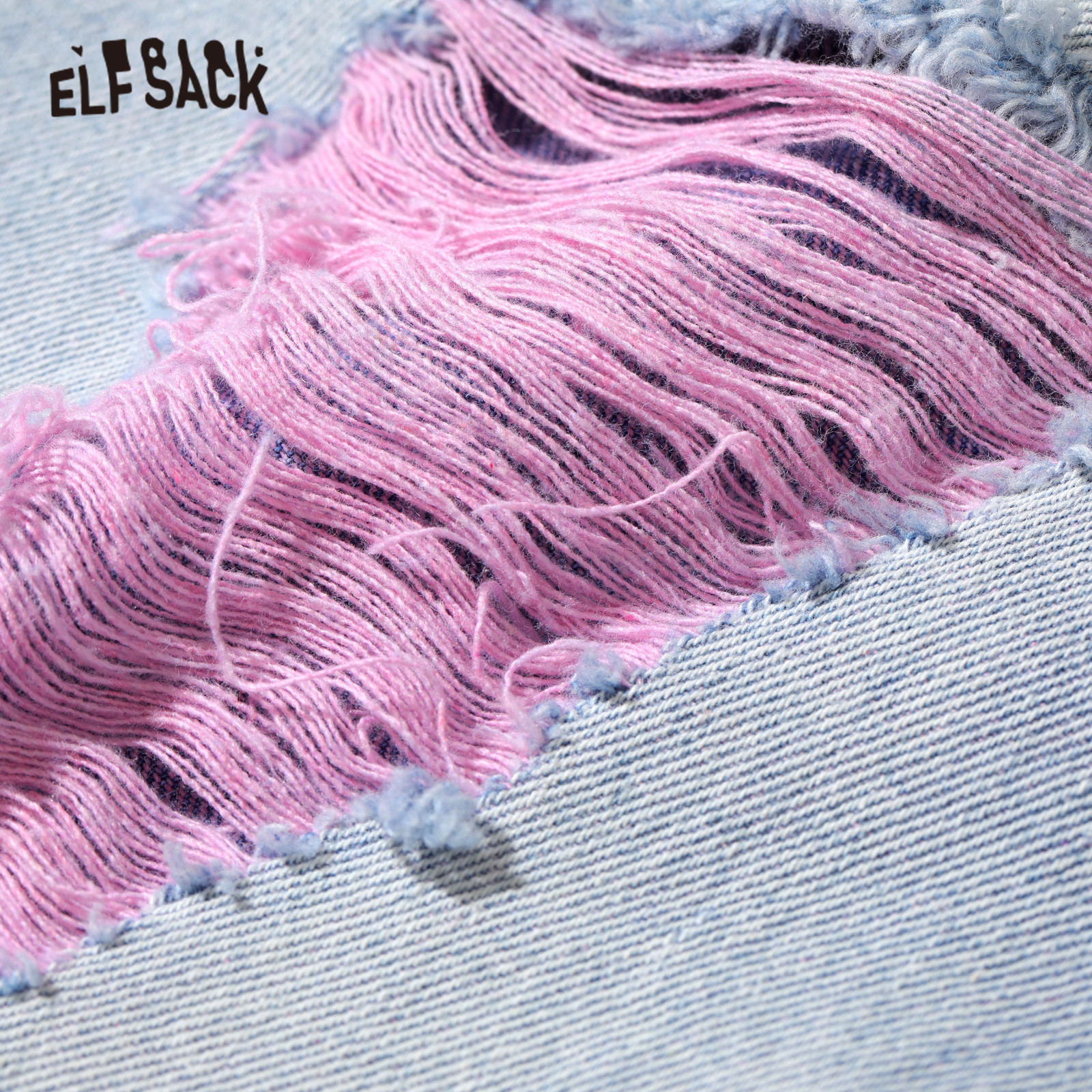 ELFSACK Blue Solid Ripped Hole Washed Straight Casual Denim Jeans Woman Autumn ELF High Waist Korean Ladies Daily Trousers 201029