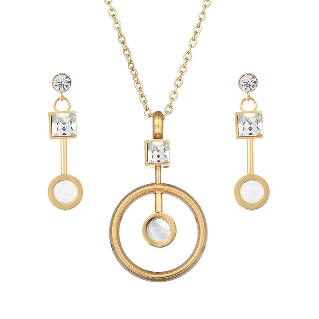 Gold Color Austrian Crystal Classic Hollow Round Necklace Pendant Earrings Jewelry Set, White
Gold Color Austrian Crystal Classic Hollow Round Necklace Pendant Earrings Jewelry Set, White