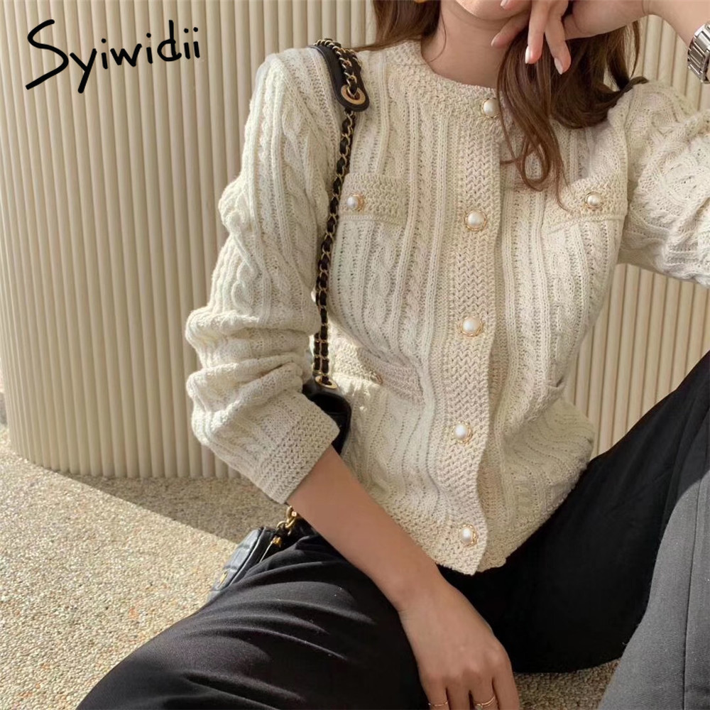 siyiwidii ribbed knitted cardigan sweater women autumn winter cropped sweaters female OL korean top chic winter clothes women 201222