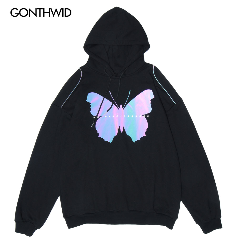 Laser Reflective Butterfly Print Hooded Sweatshirts Mens Hip Hop Harajuku Casual Hoodies 2020 Fashion Pullover Tops, Black
Laser Reflective Butterfly Print Hooded Sweatshirts Mens Hip Hop Harajuku Casual Hoodies 2020 Fashion Pullover Tops, Black