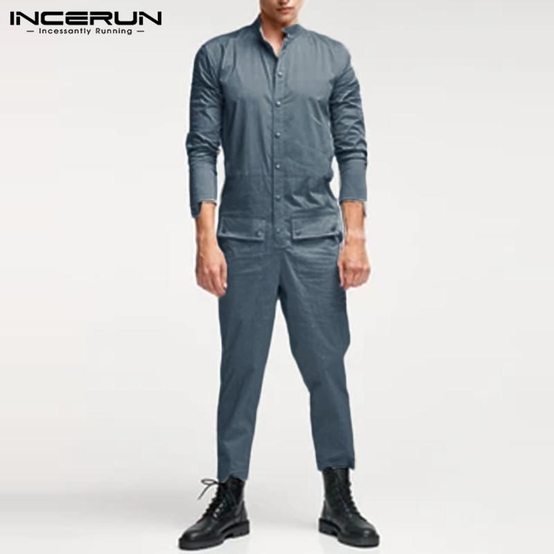 INCERUN Fashion Men Jumpsuit Solid Color 2020 Streetwear Long Sleeve Stand Collar Cargo Overalls Chic Button Rompers Men Pants, Gray
INCERUN Fashion Men Jumpsuit Solid Color 2020 Streetwear Long Sleeve Stand Collar Cargo Overalls Chic Button Rompers Men Pants, Gray